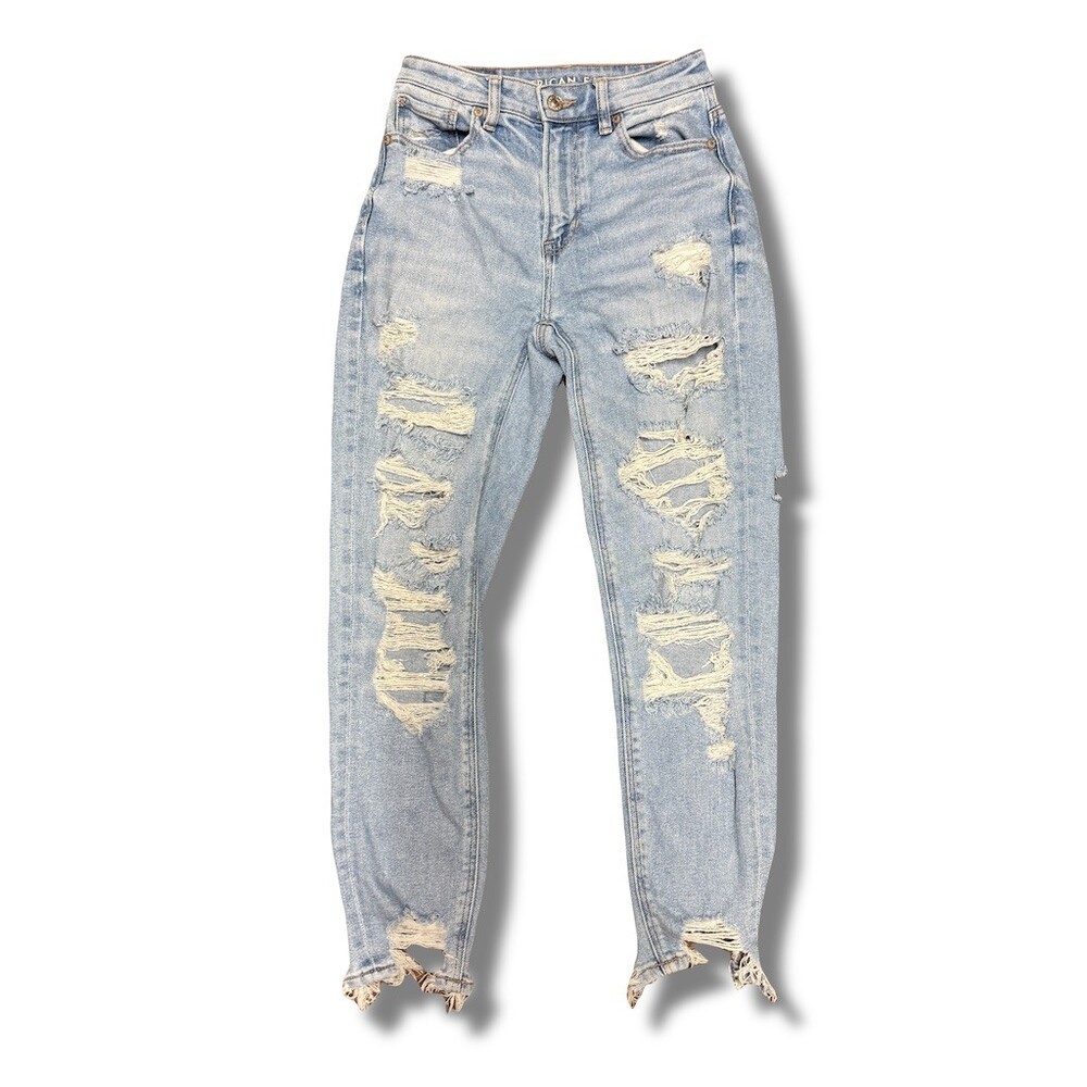 American Eagle Jeans Womens 00 Short Light Wash High Rise Distressed Raw